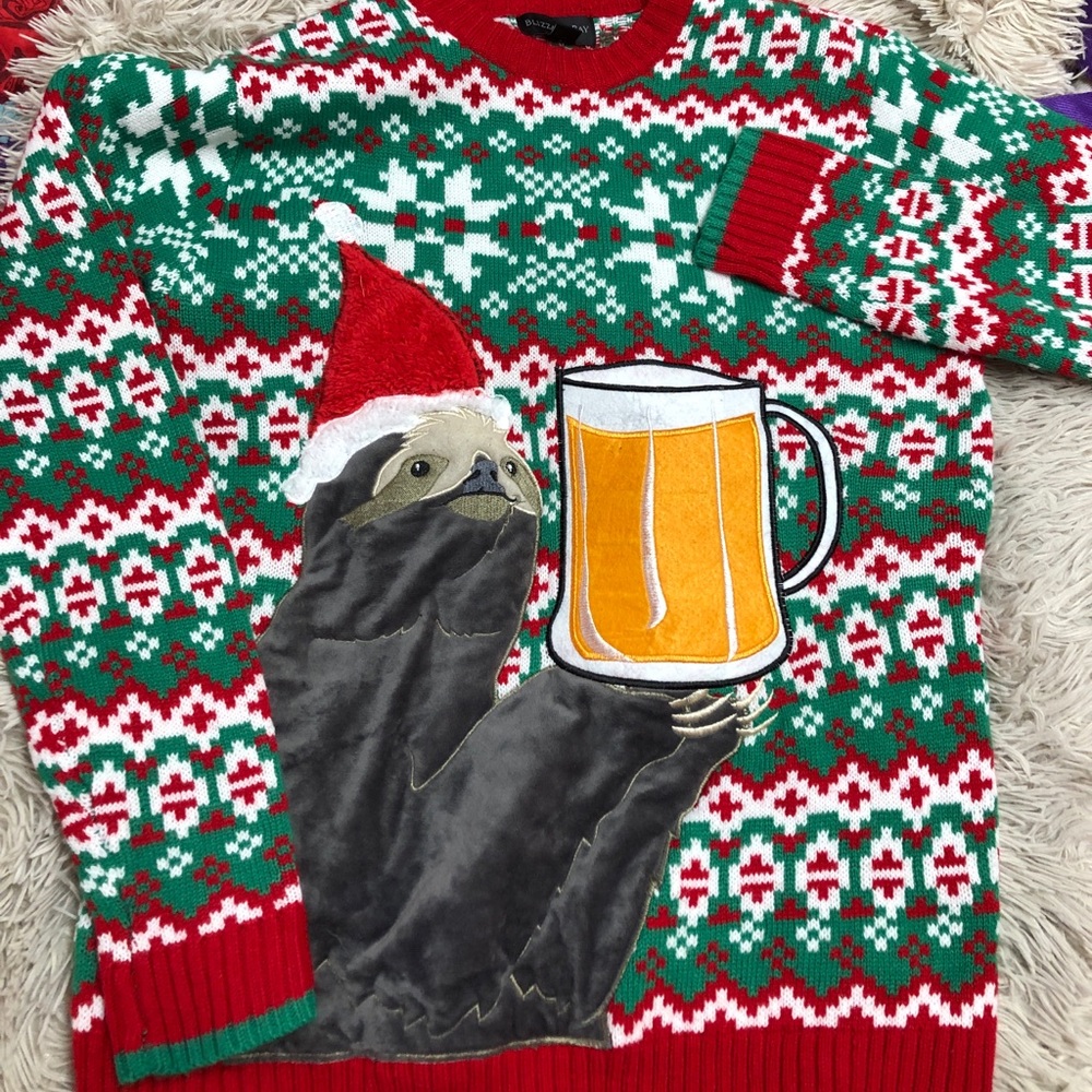 Adorable sloth Christmas Sweater with pocket